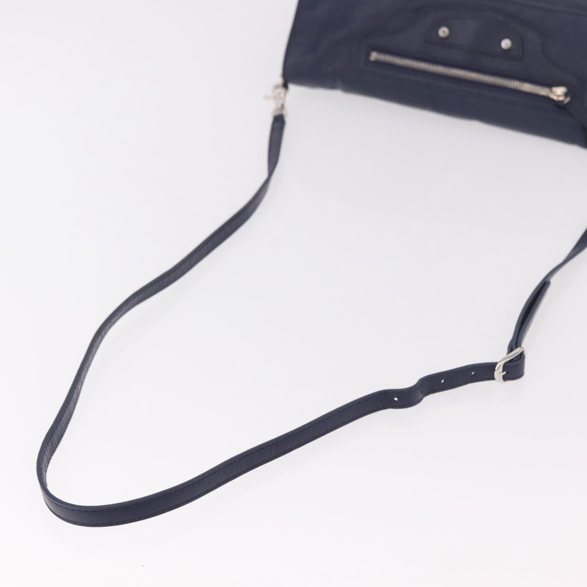 BALENCIAGA Classic Envelope Shoulder Bag Leather Navy Silver 319376 Auth 189069V