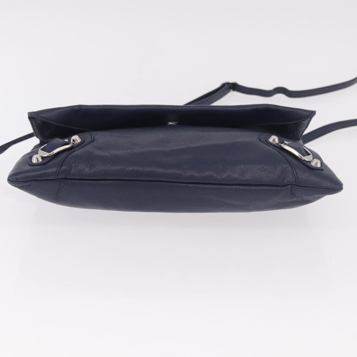 BALENCIAGA Classic Envelope Shoulder Bag Leather Navy Silver 319376 Auth 189069V