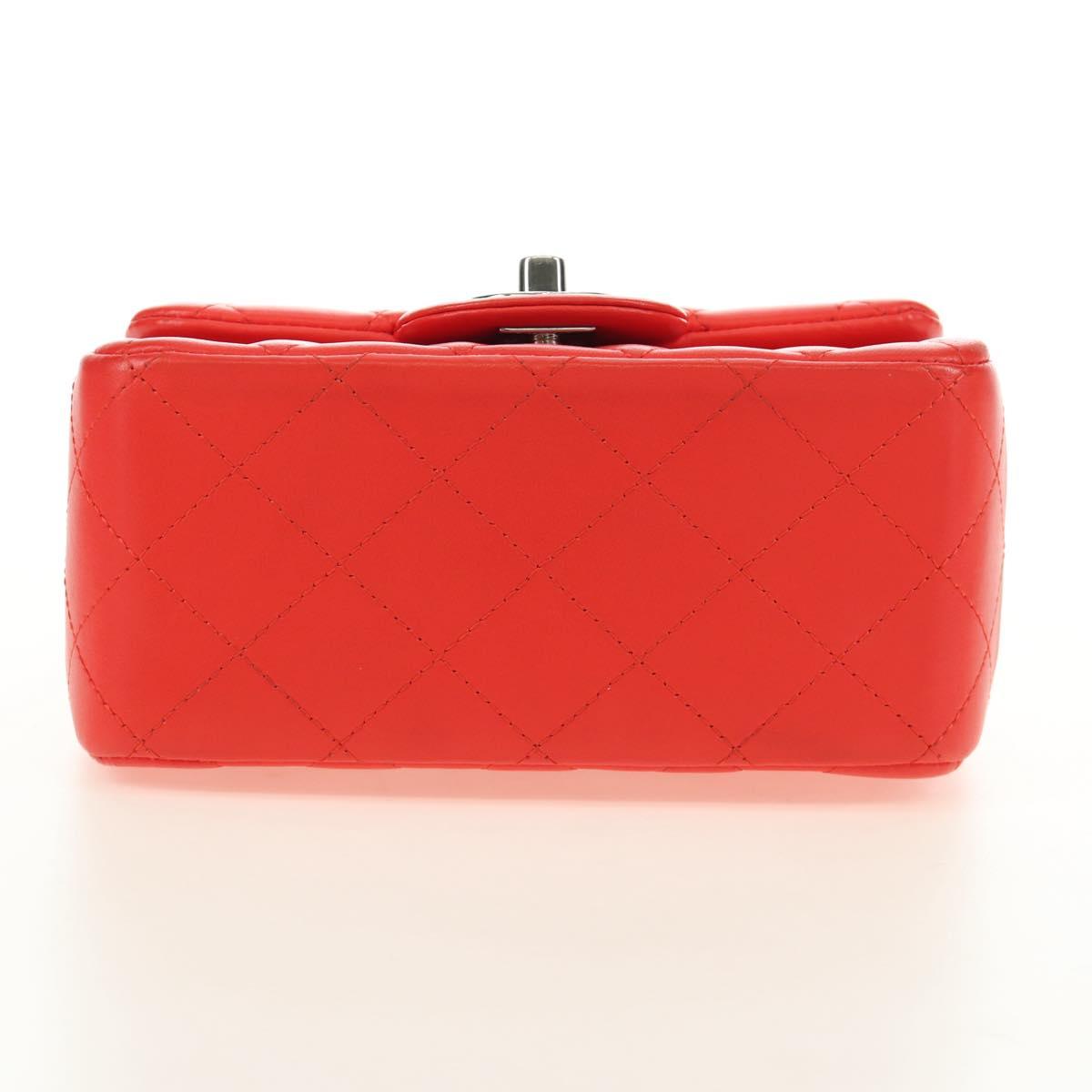 CHANEL Mini Matelasse 17 Chain Bag Lamb Skin Red Silver CC Auth 189072SM