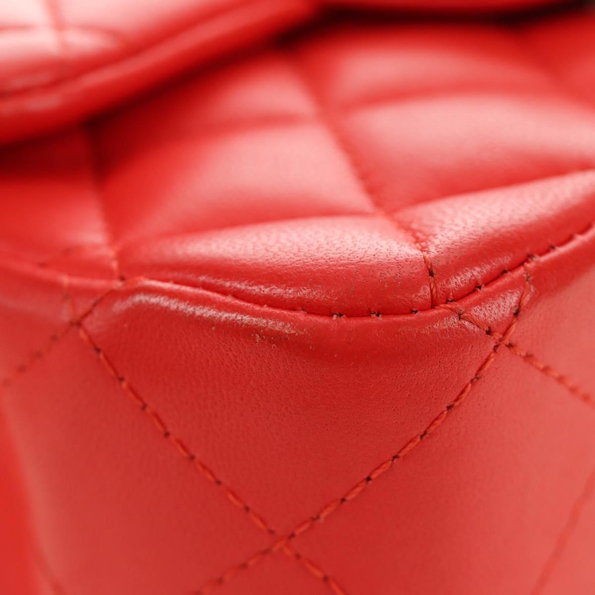 CHANEL Mini Matelasse 17 Chain Bag Lamb Skin Red Silver CC Auth 189072SM