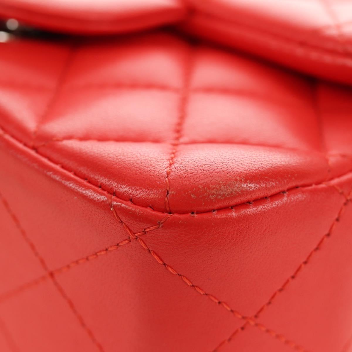 CHANEL Mini Matelasse 17 Chain Bag Lamb Skin Red Silver CC Auth 189072SM