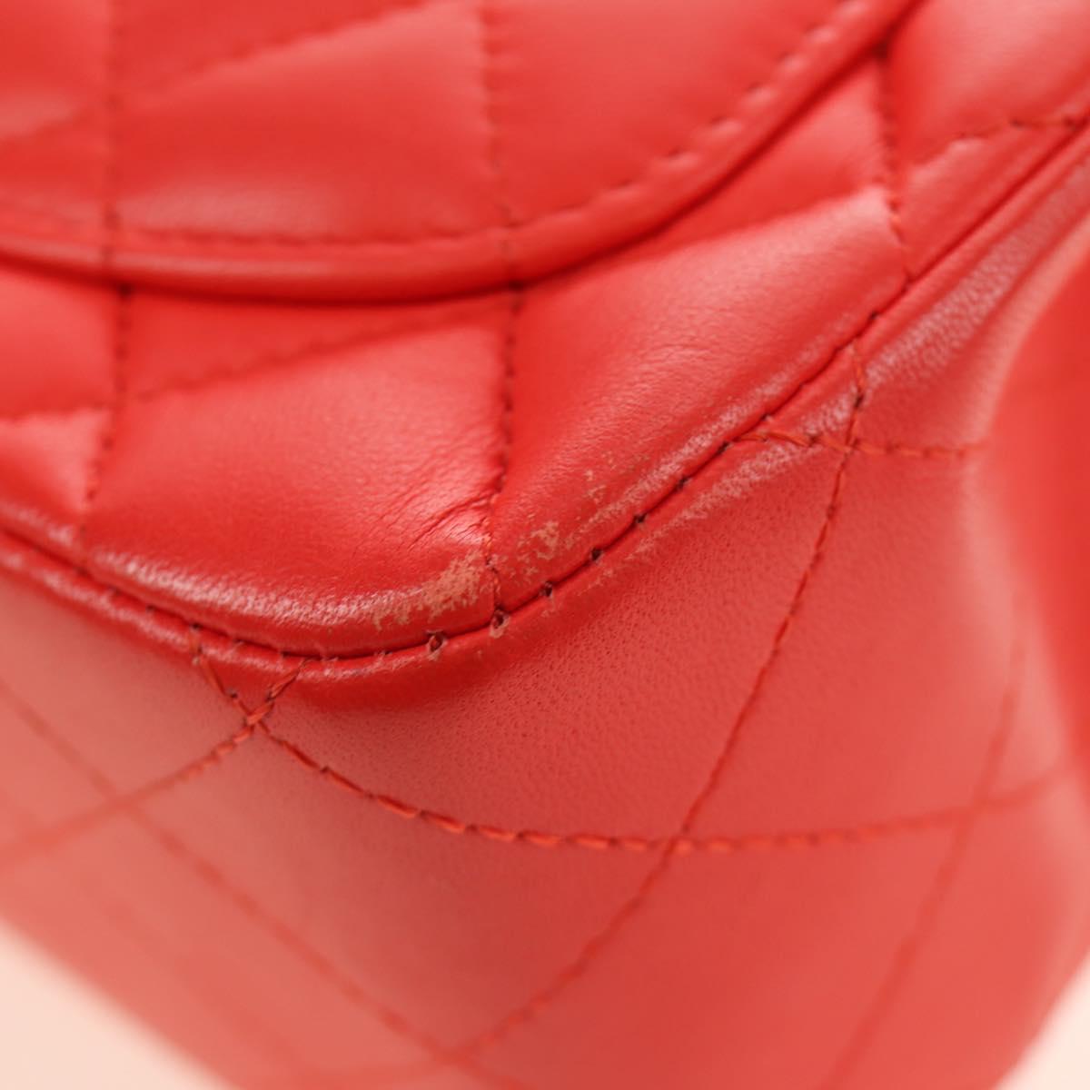 CHANEL Mini Matelasse 17 Chain Bag Lamb Skin Red Silver CC Auth 189072SM