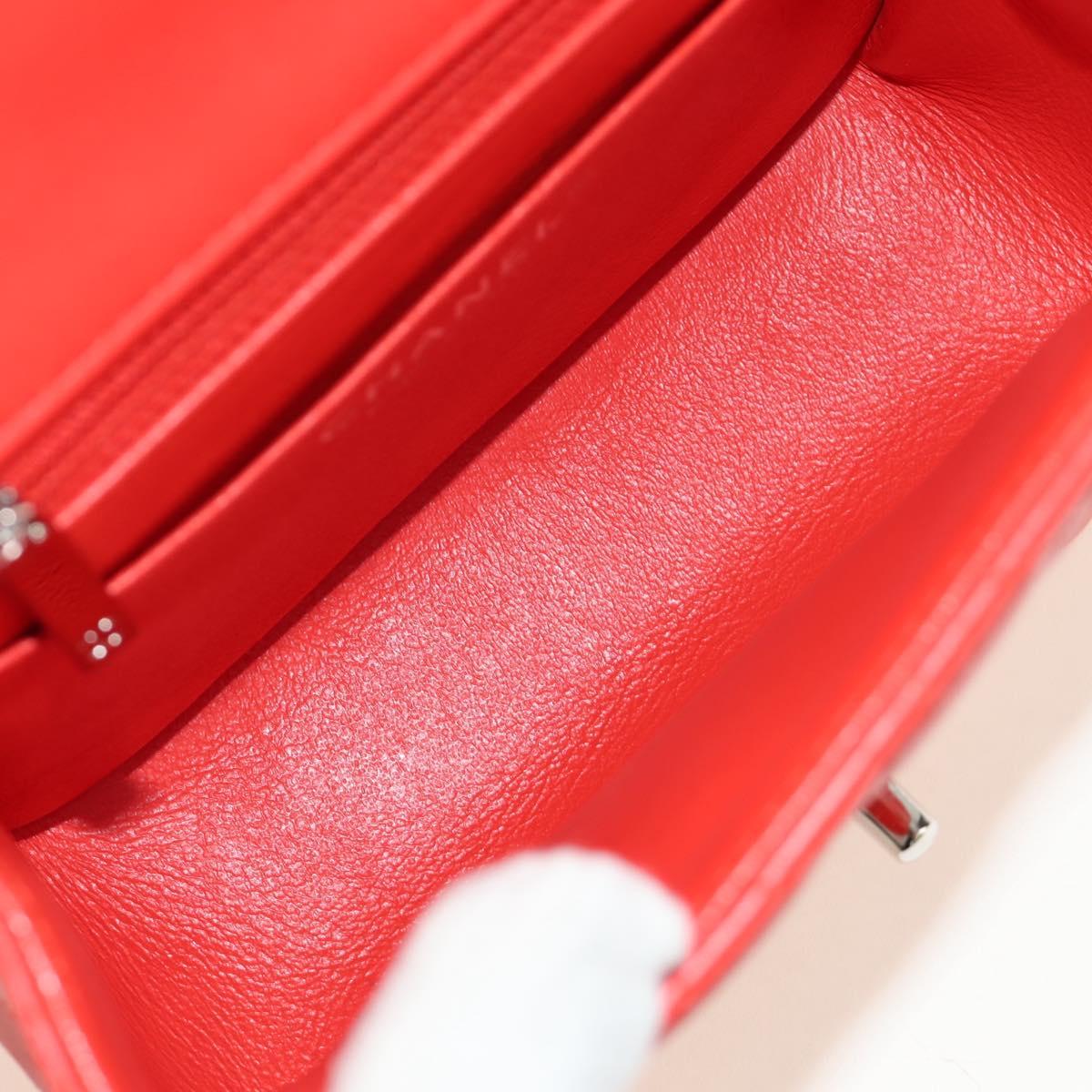 CHANEL Mini Matelasse 17 Chain Bag Lamb Skin Red Silver CC Auth 189072SM