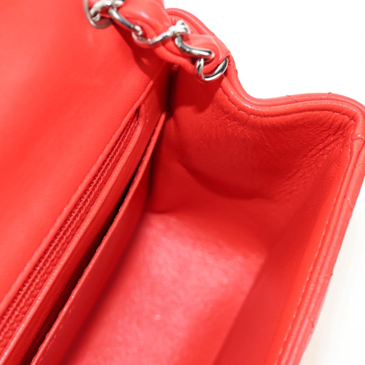 CHANEL Mini Matelasse 17 Chain Bag Lamb Skin Red Silver CC Auth 189072SM