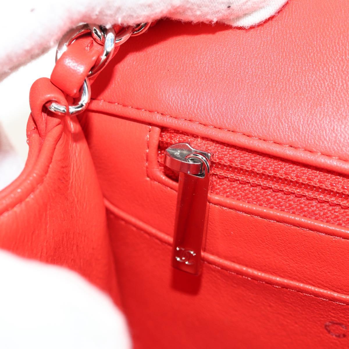 CHANEL Mini Matelasse 17 Chain Bag Lamb Skin Red Silver CC Auth 189072SM