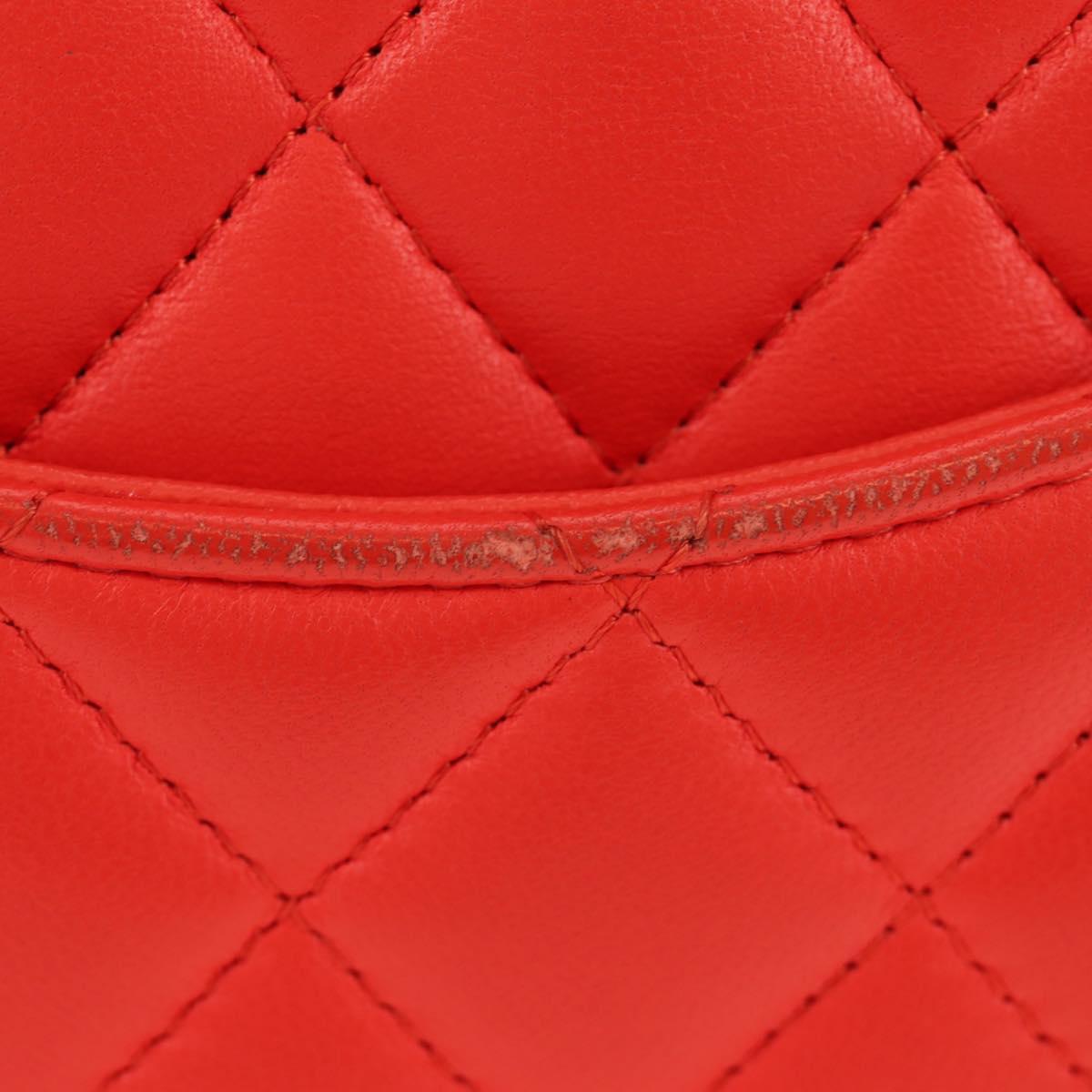 CHANEL Mini Matelasse 17 Chain Bag Lamb Skin Red Silver CC Auth 189072SM