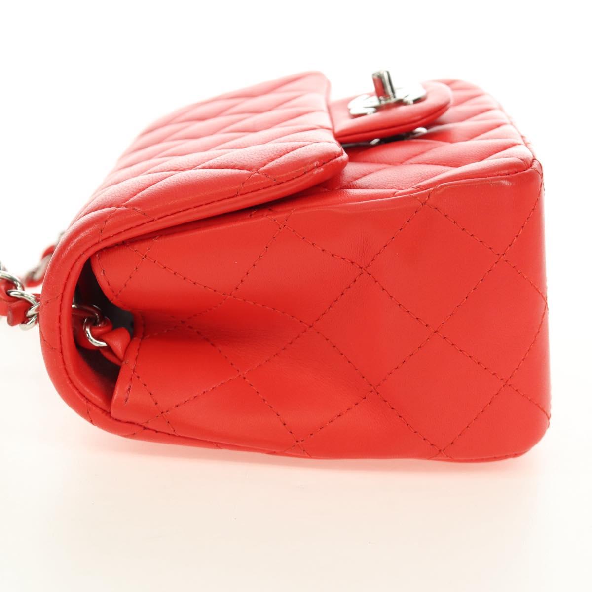 CHANEL Mini Matelasse 17 Chain Bag Lamb Skin Red Silver CC Auth 189072SM