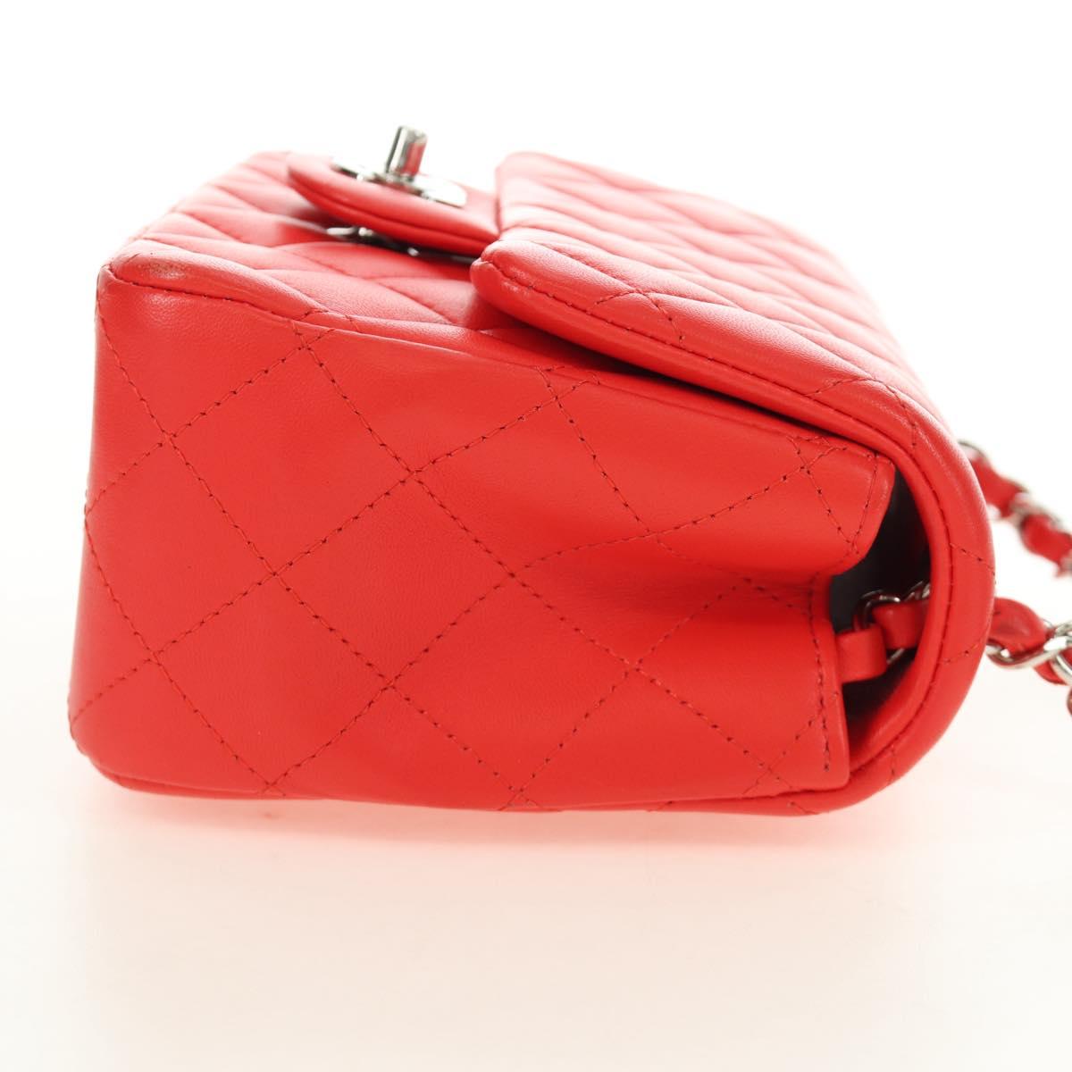 CHANEL Mini Matelasse 17 Chain Bag Lamb Skin Red Silver CC Auth 189072SM