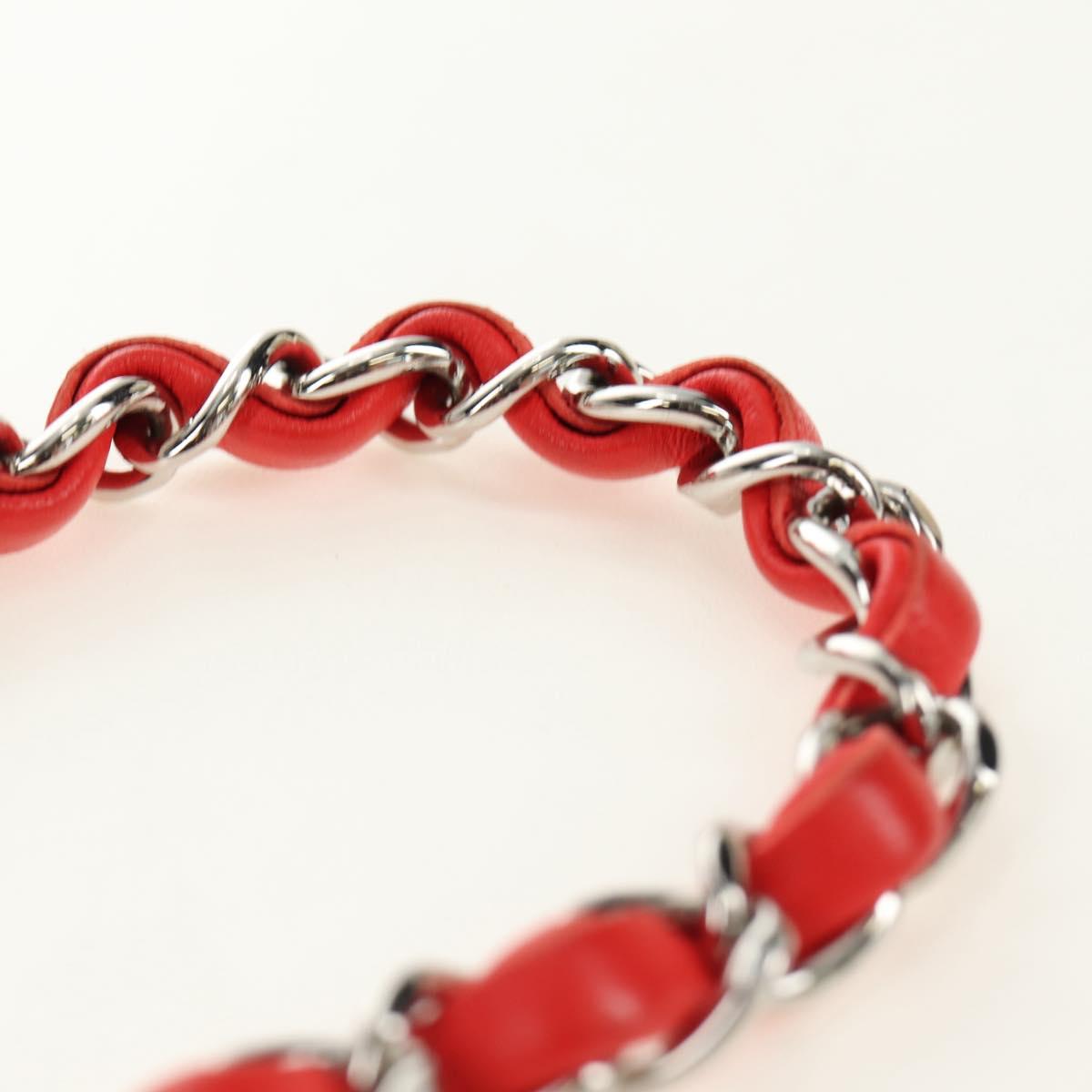 CHANEL Mini Matelasse 17 Chain Bag Lamb Skin Red Silver CC Auth 189072SM