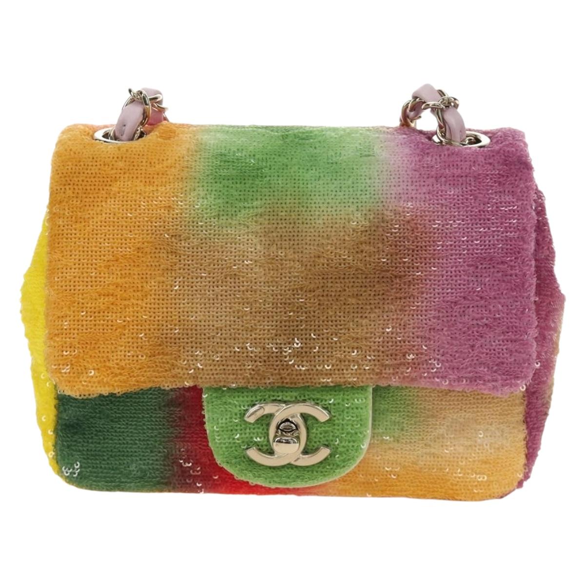 CHANEL Mini Matelasse 17 Chain Bag Sequin Multicolor Gold CC Auth 189074SM