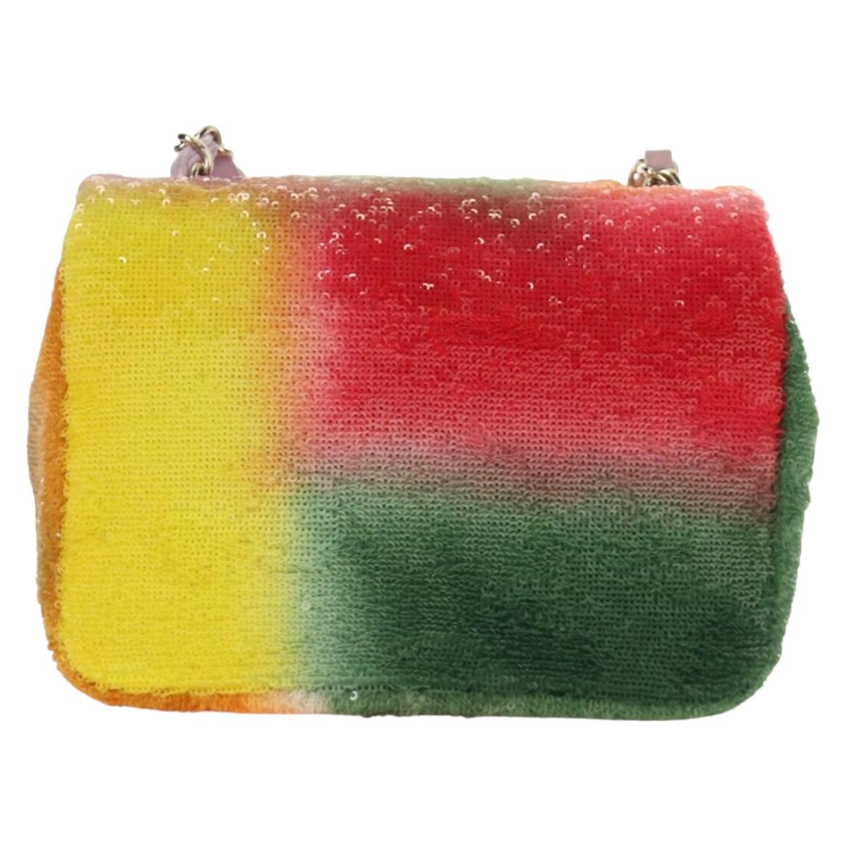 CHANEL Mini Matelasse 17 Chain Bag Sequin Multicolor Gold CC Auth 189074SM
