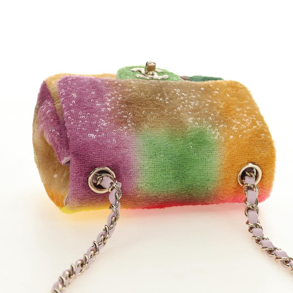 CHANEL Mini Matelasse 17 Chain Bag Sequin Multicolor Gold CC Auth 189074SM