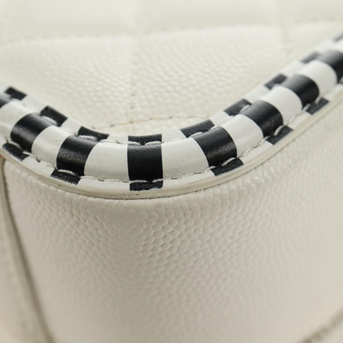 CHANEL CC Figley Matelasse Chain Bag Caviar Skin White Silver CC Auth 189075SM