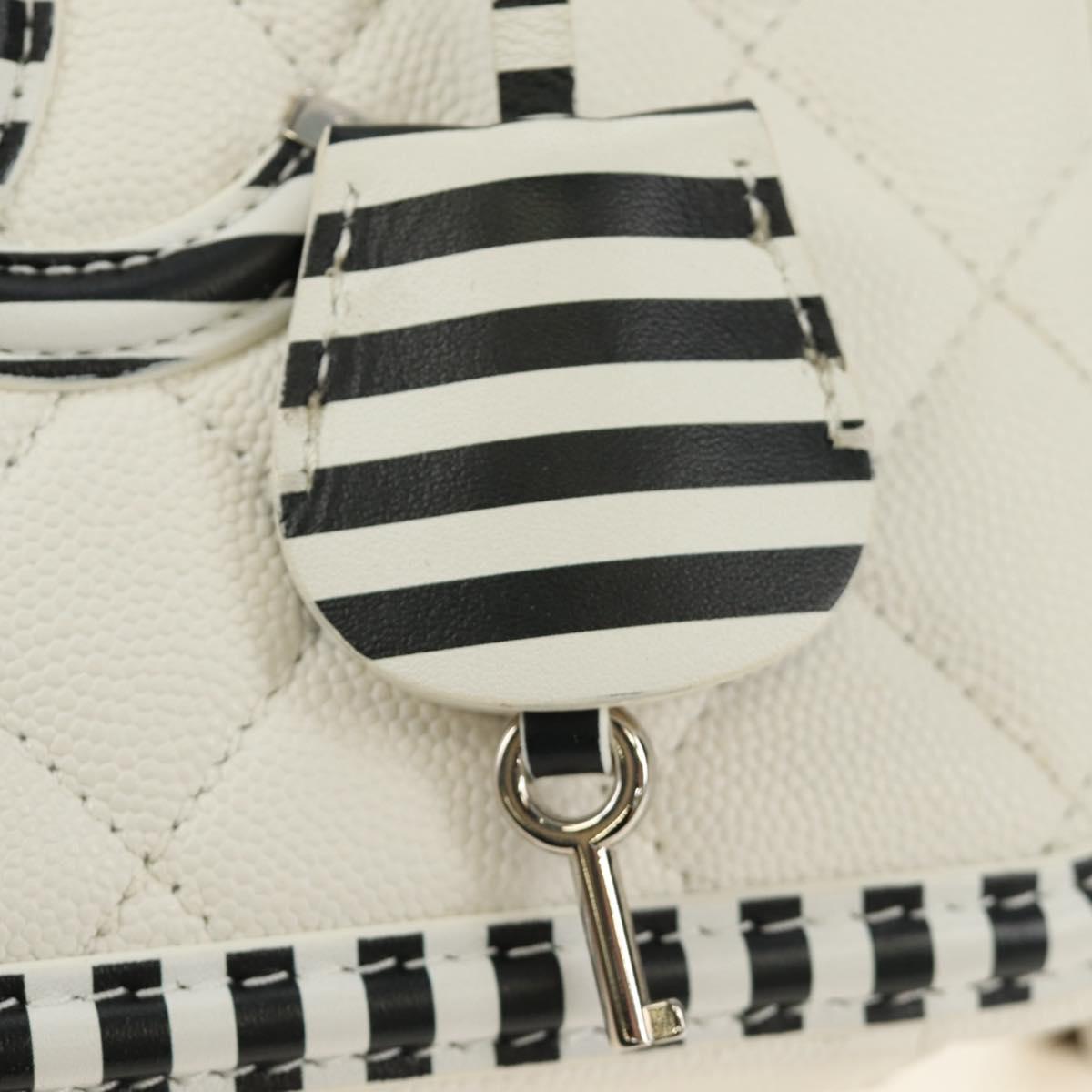 CHANEL CC Figley Matelasse Chain Bag Caviar Skin White Silver CC Auth 189075SM