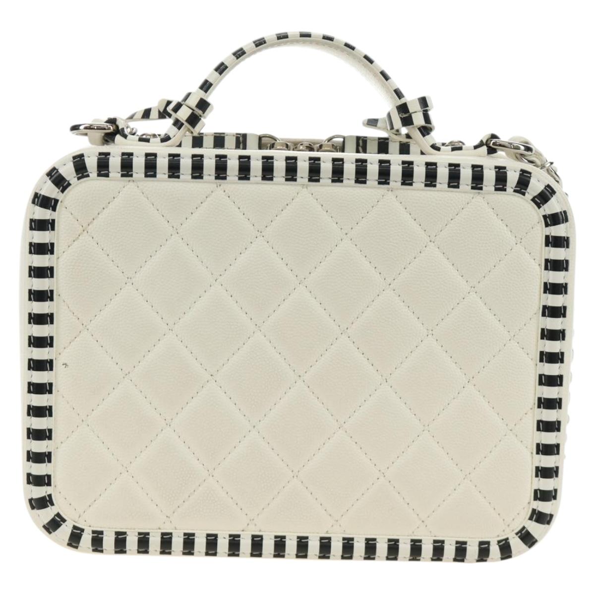 CHANEL CC Figley Matelasse Chain Bag Caviar Skin White Silver CC Auth 189075SM