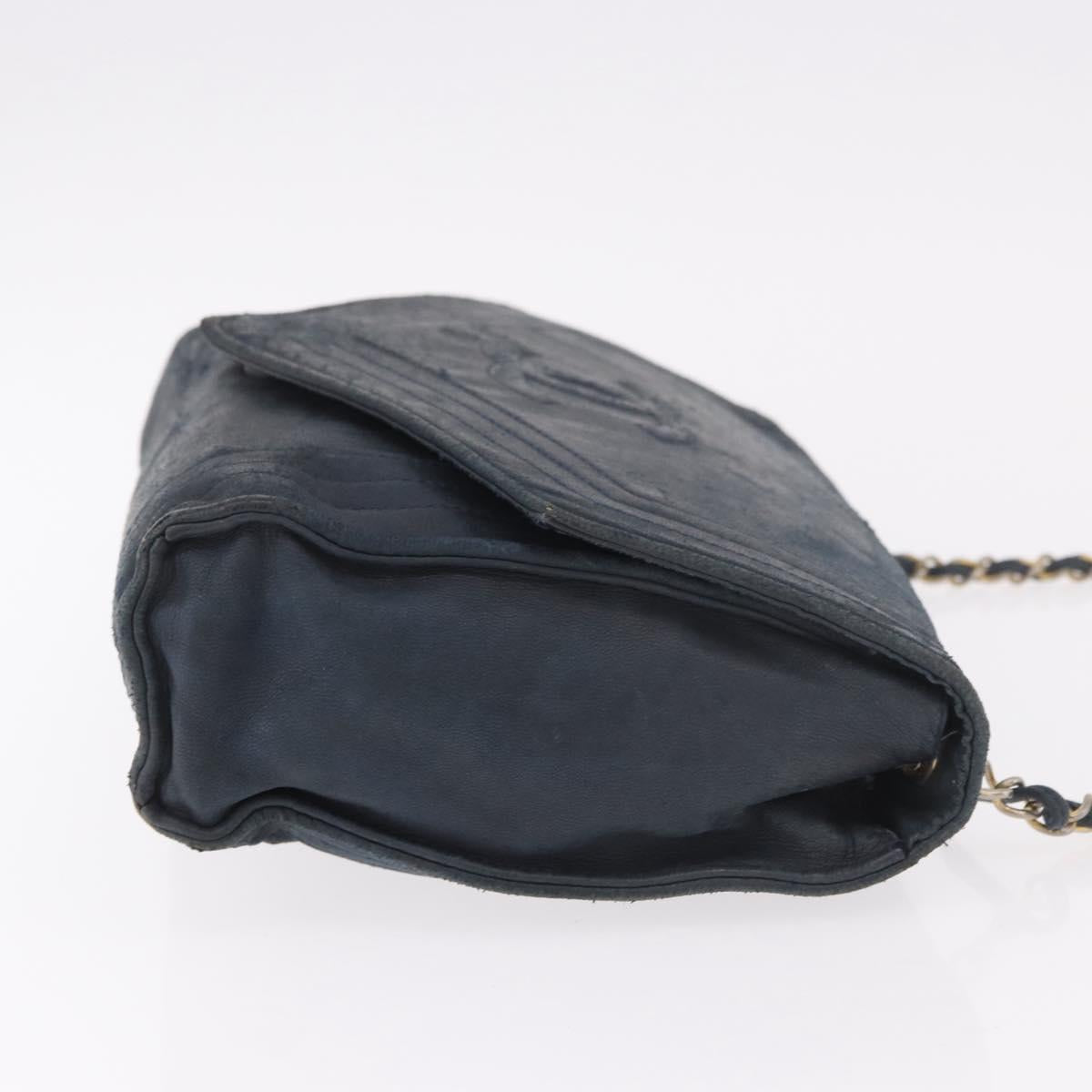 CHANEL Chain Shoulder Bag Leather Navy Gold CC Auth 189076