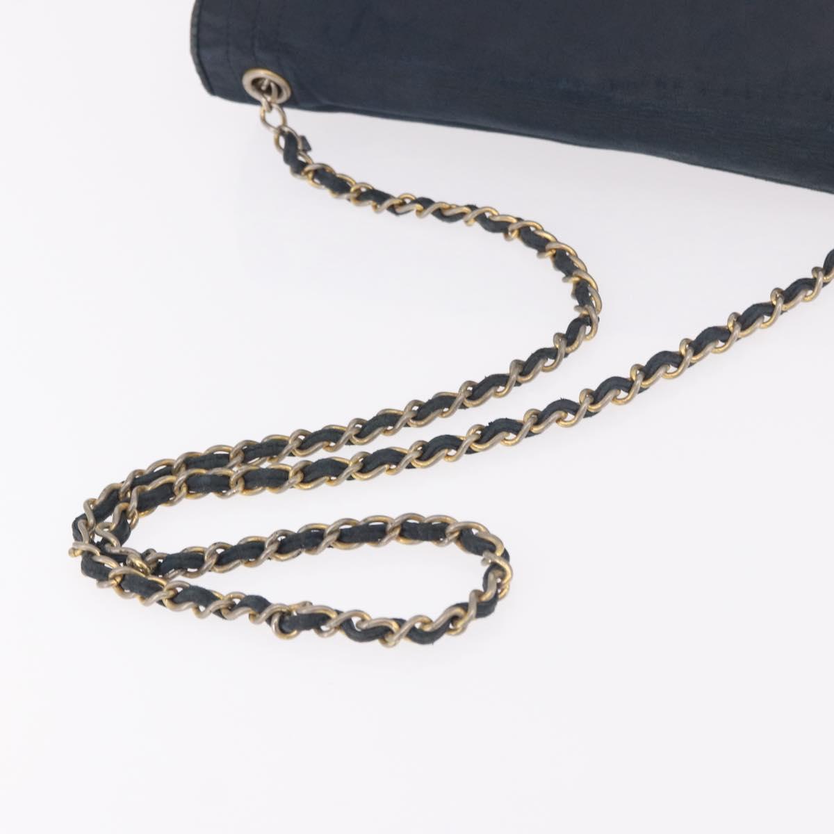 CHANEL Chain Shoulder Bag Leather Navy Gold CC Auth 189076