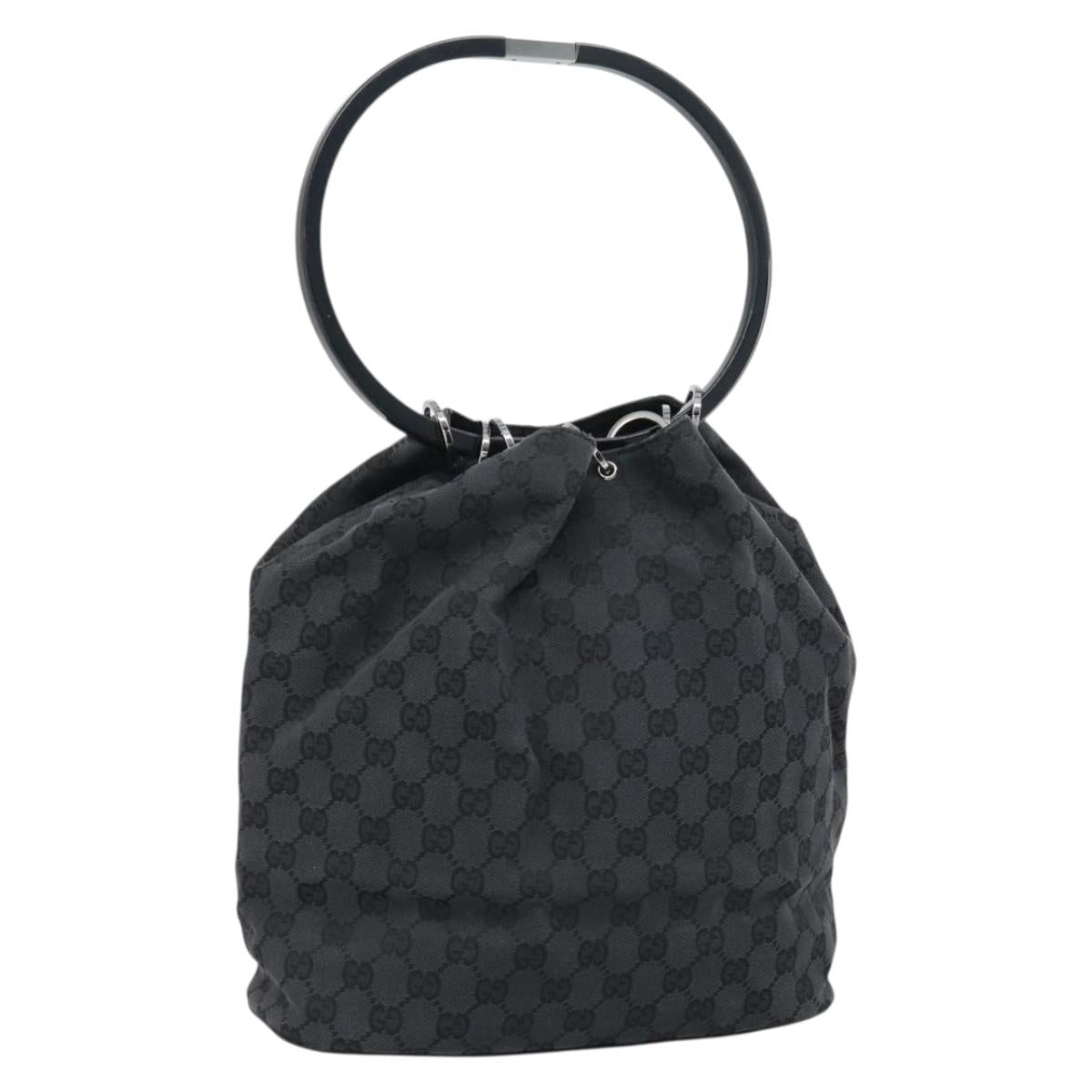 GUCCI GG Canvas Shoulder Bag Black Silver 001 3738 Auth 189092A