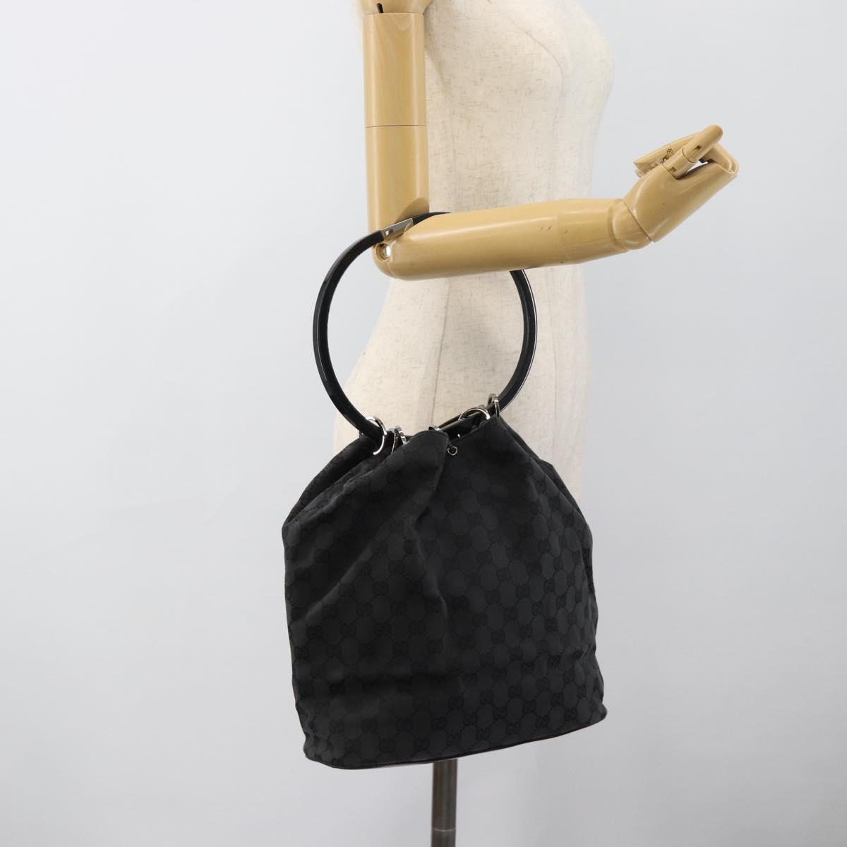 GUCCI GG Canvas Shoulder Bag Black Silver 001 3738 Auth 189092A