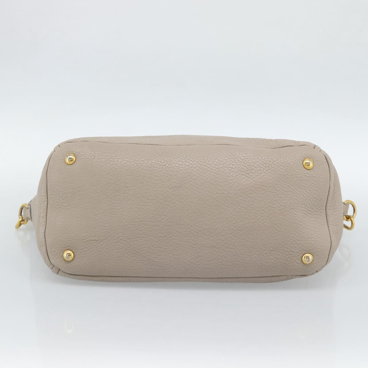 PRADA Hand Bag Vittero Dino Leather Beige Gold Auth 189096A