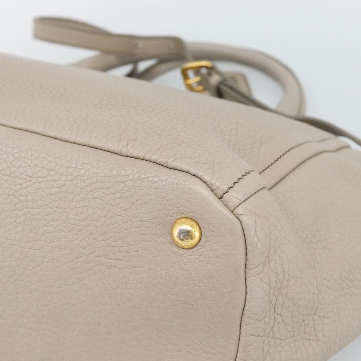 PRADA Hand Bag Vittero Dino Leather Beige Gold Auth 189096A
