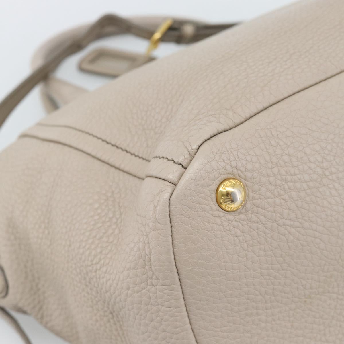 PRADA Hand Bag Vittero Dino Leather Beige Gold Auth 189096A