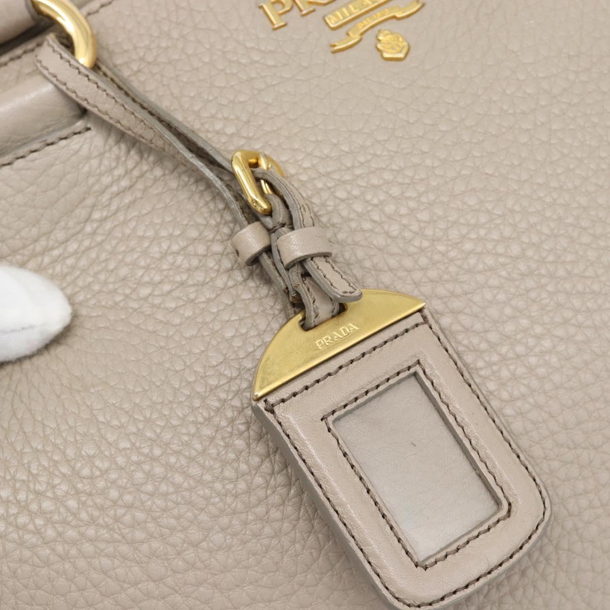 PRADA Hand Bag Vittero Dino Leather Beige Gold Auth 189096A