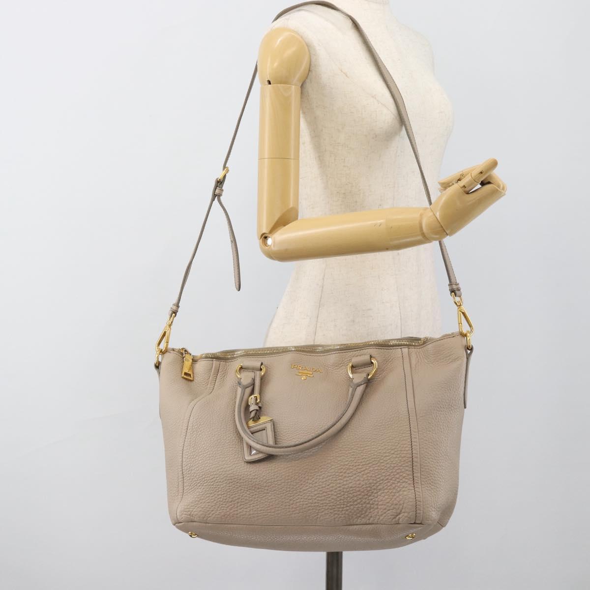 PRADA Hand Bag Vittero Dino Leather Beige Gold Auth 189096A