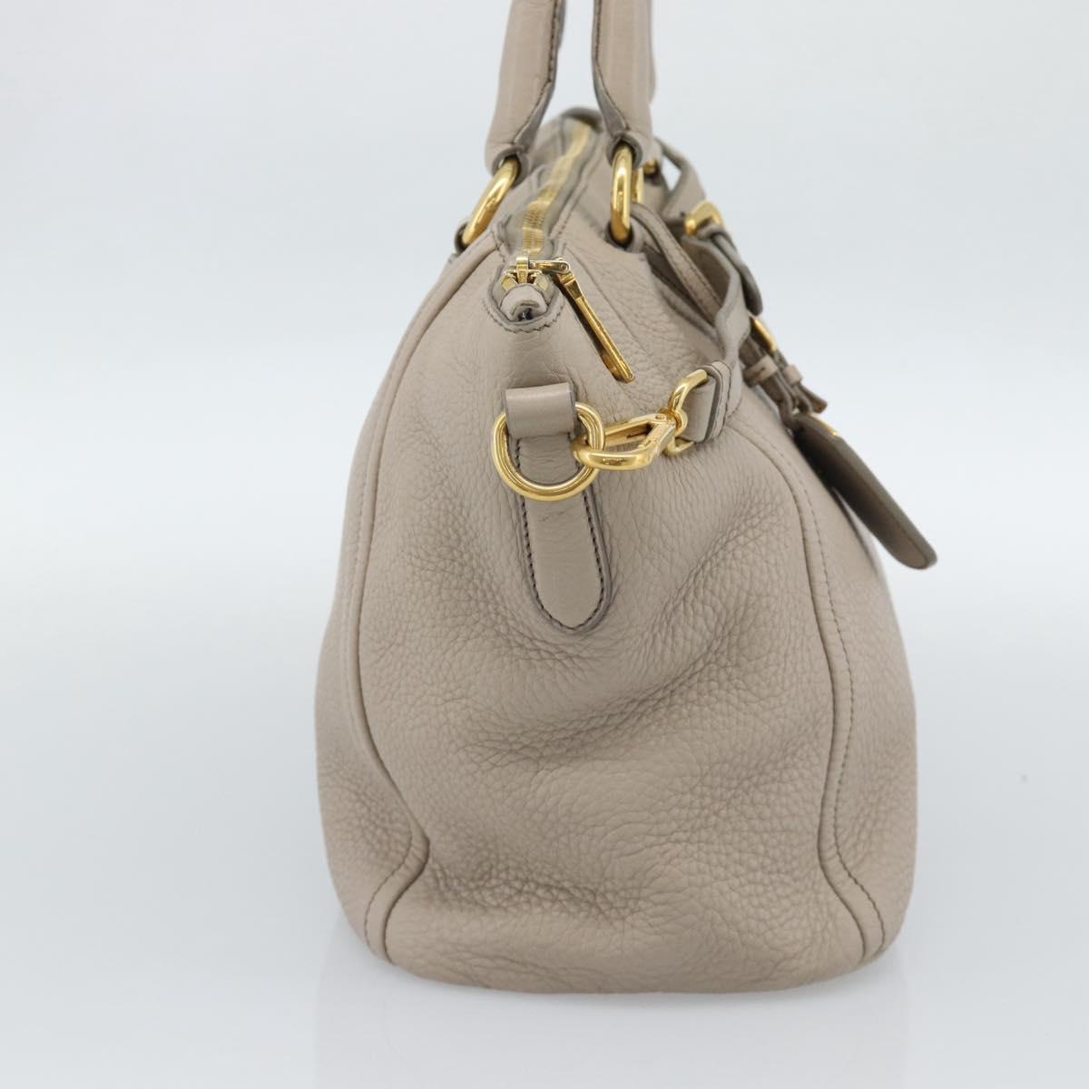PRADA Hand Bag Vittero Dino Leather Beige Gold Auth 189096A