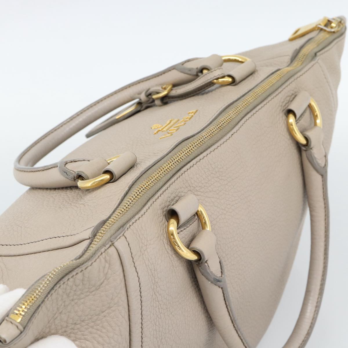 PRADA Hand Bag Vittero Dino Leather Beige Gold Auth 189096A