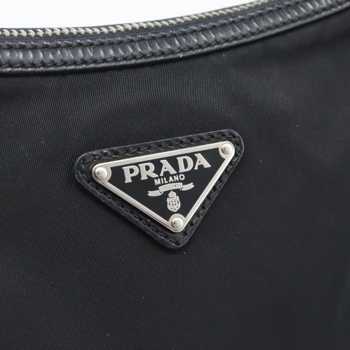PRADA Shoulder Bag Nylon Black Silver Auth 189098A