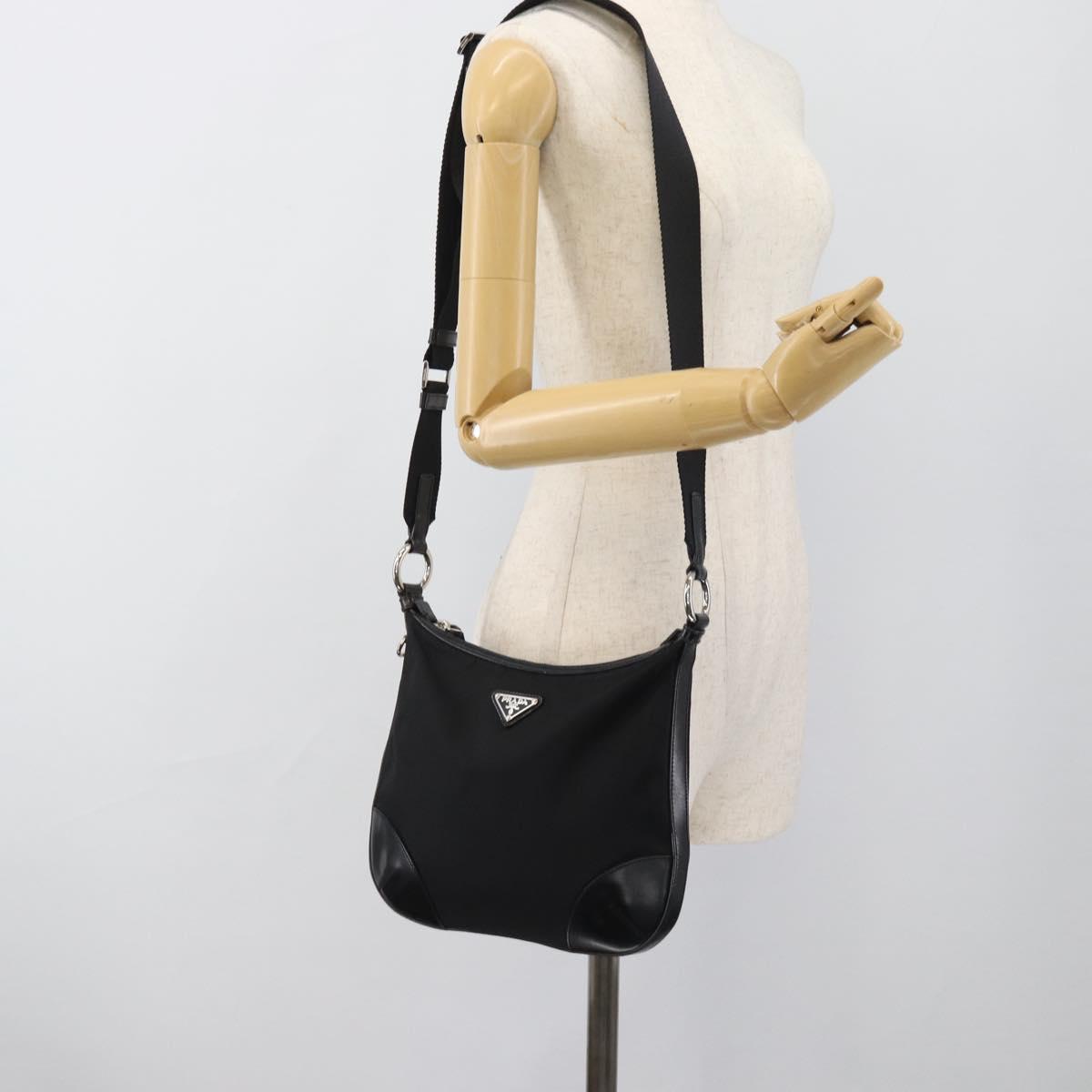 PRADA Shoulder Bag Nylon Black Silver Auth 189098A
