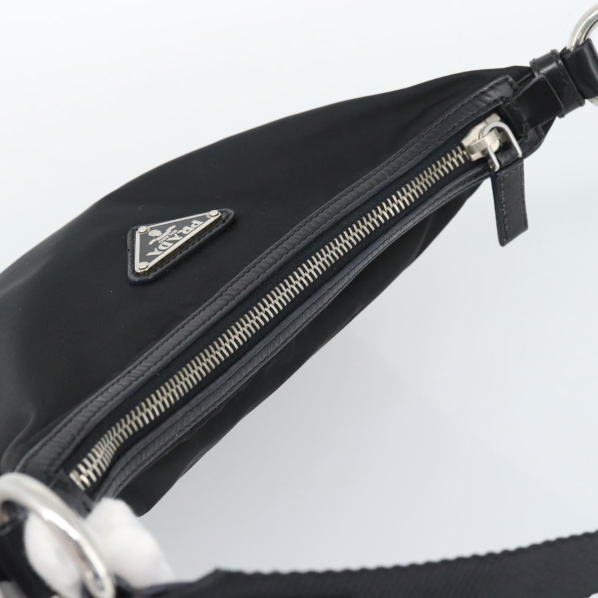 PRADA Shoulder Bag Nylon Black Silver Auth 189098A