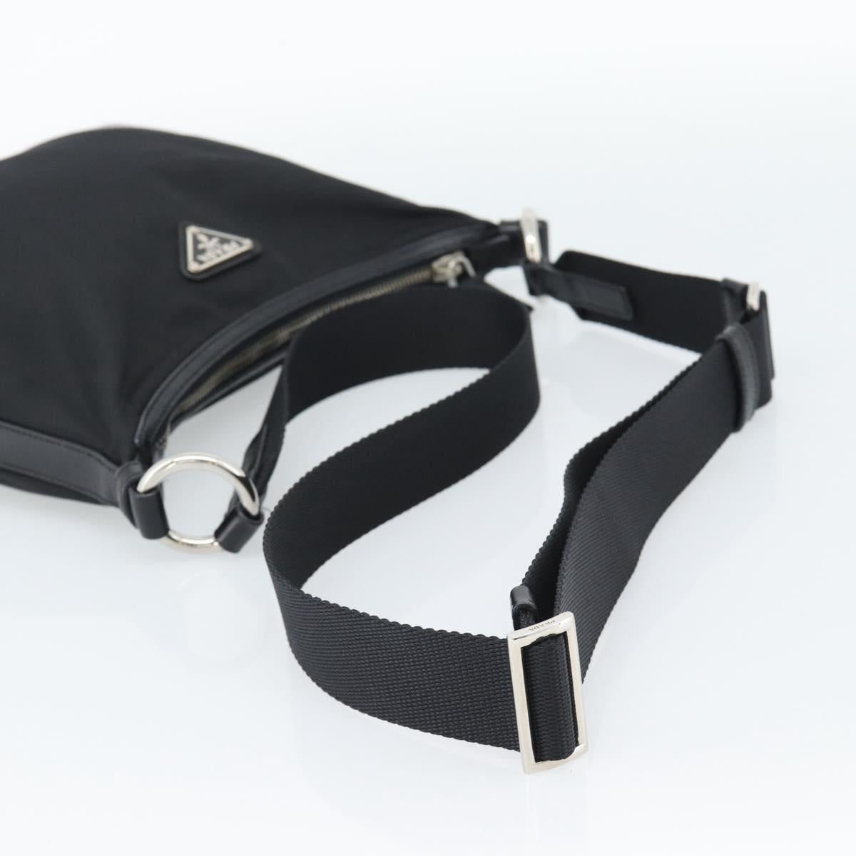PRADA Shoulder Bag Nylon Black Silver Auth 189098A