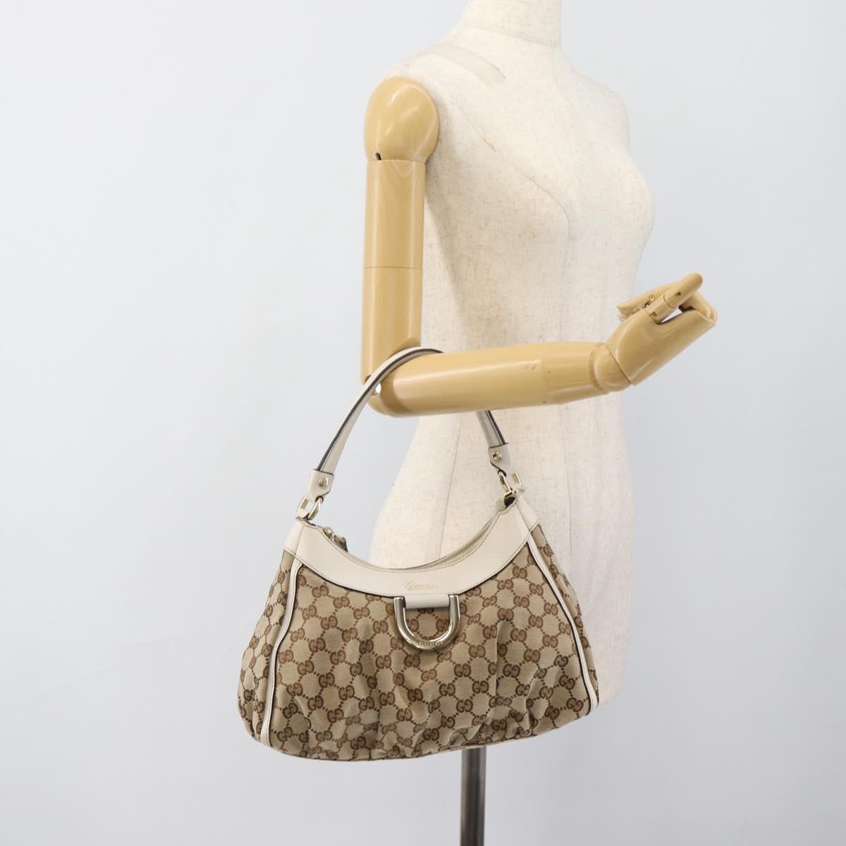GUCCI GG Canvas Abbey Shoulder Bag Beige Gold 190525 Auth 189100A