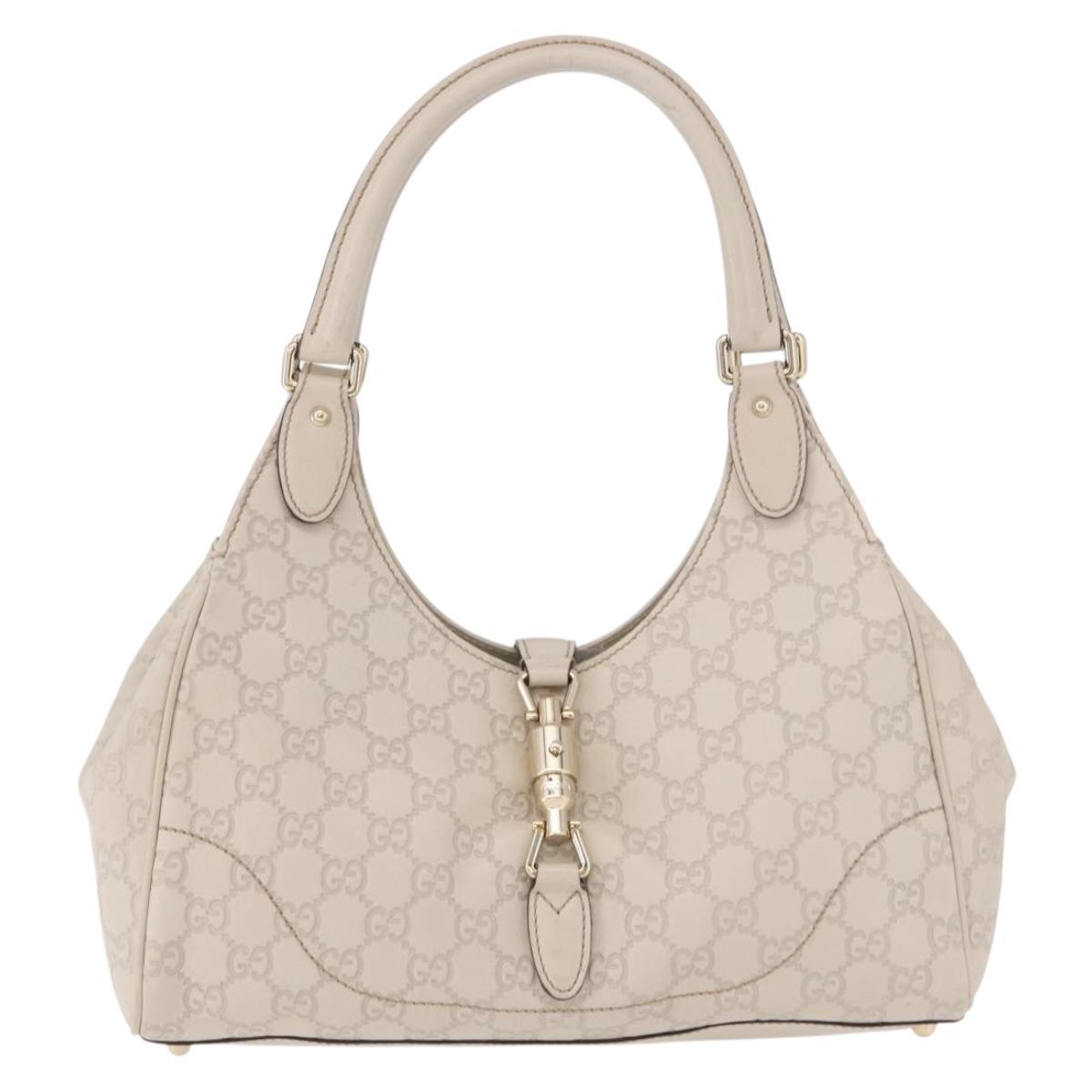 GUCCI New Jackie GG Canvas Shoulder Bag Leather Ivory Gold 145819 Auth 189101A