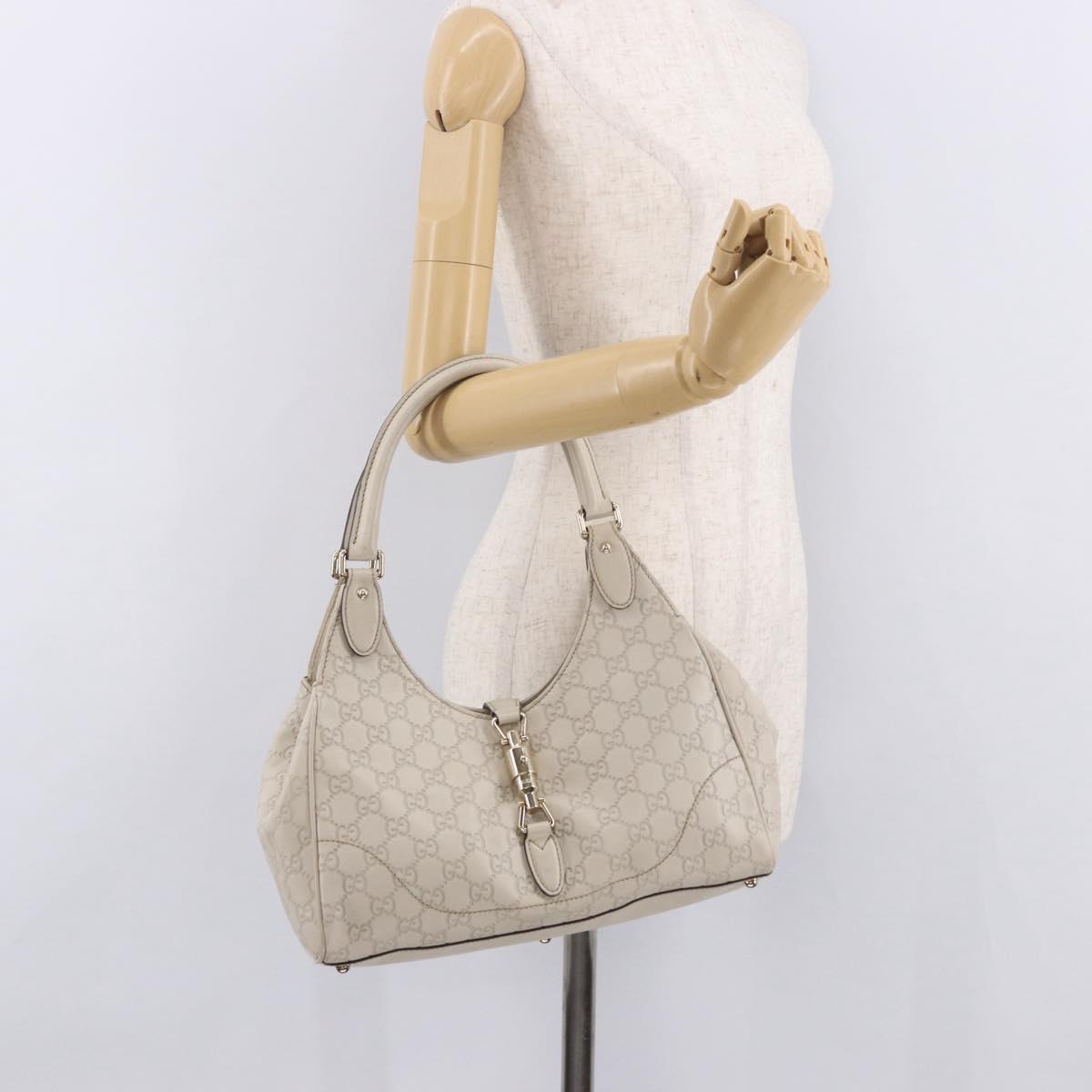 GUCCI New Jackie GG Canvas Shoulder Bag Leather Ivory Gold 145819 Auth 189101A