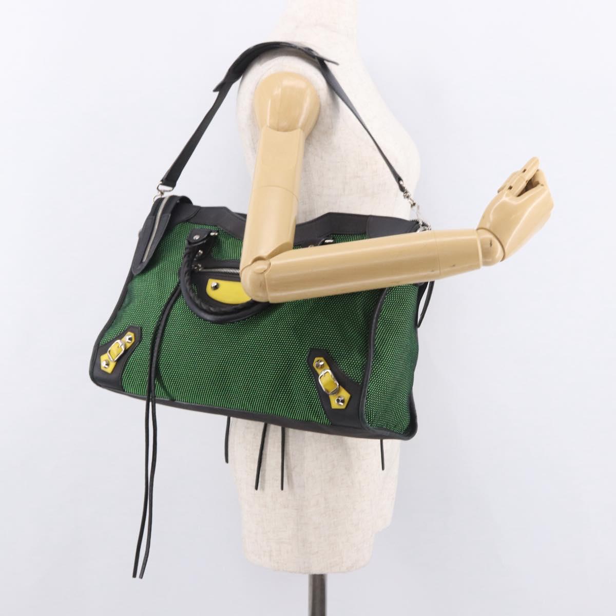 BALENCIAGA The City Hand Bag Canvas 2way Green Silver 115748 Auth 189103M