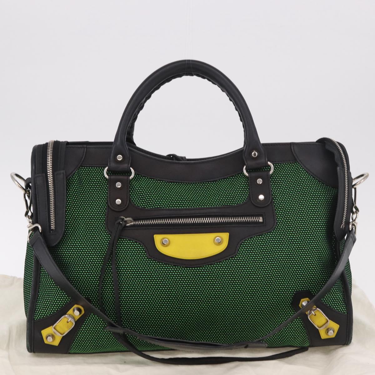 BALENCIAGA The City Hand Bag Canvas 2way Green Silver 115748 Auth 189103M
