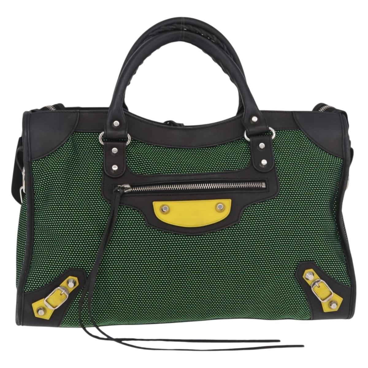 BALENCIAGA The City Hand Bag Canvas 2way Green Silver 115748 Auth 189103M