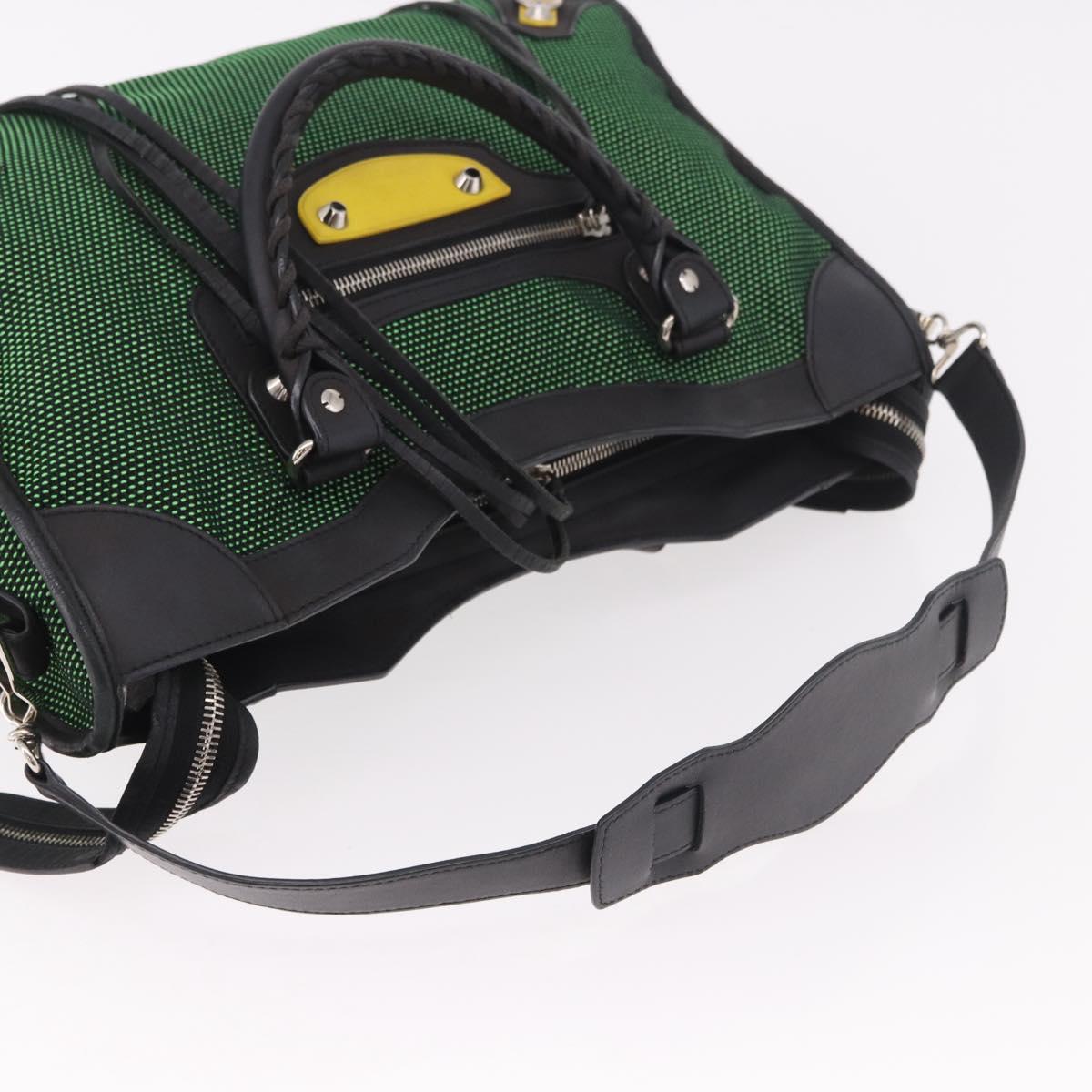 BALENCIAGA The City Hand Bag Canvas 2way Green Silver 115748 Auth 189103M