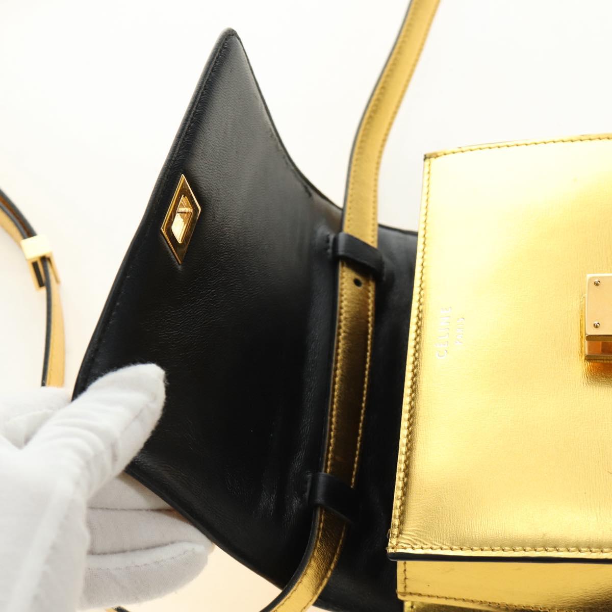 CELINE Shoulder Bag Leather Gold Auth 189106M