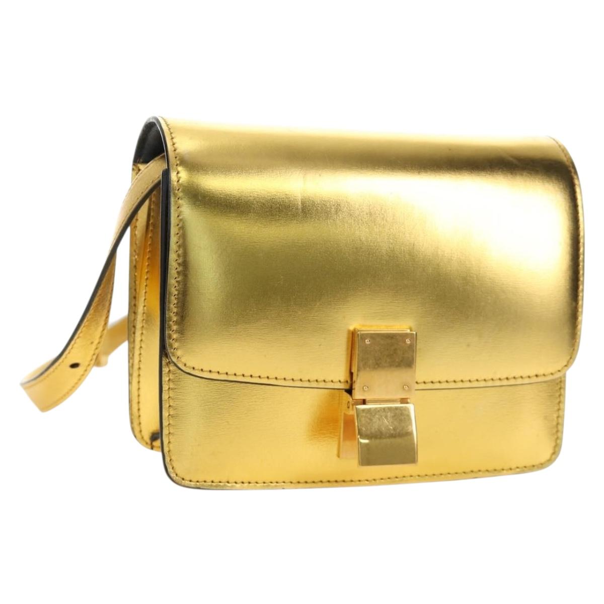 CELINE Shoulder Bag Leather Gold Auth 189106M