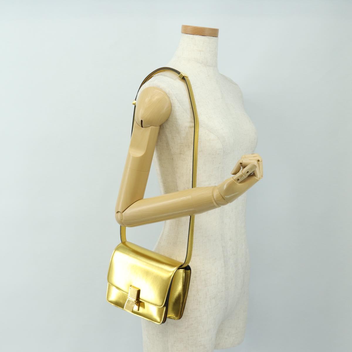 CELINE Shoulder Bag Leather Gold Auth 189106M