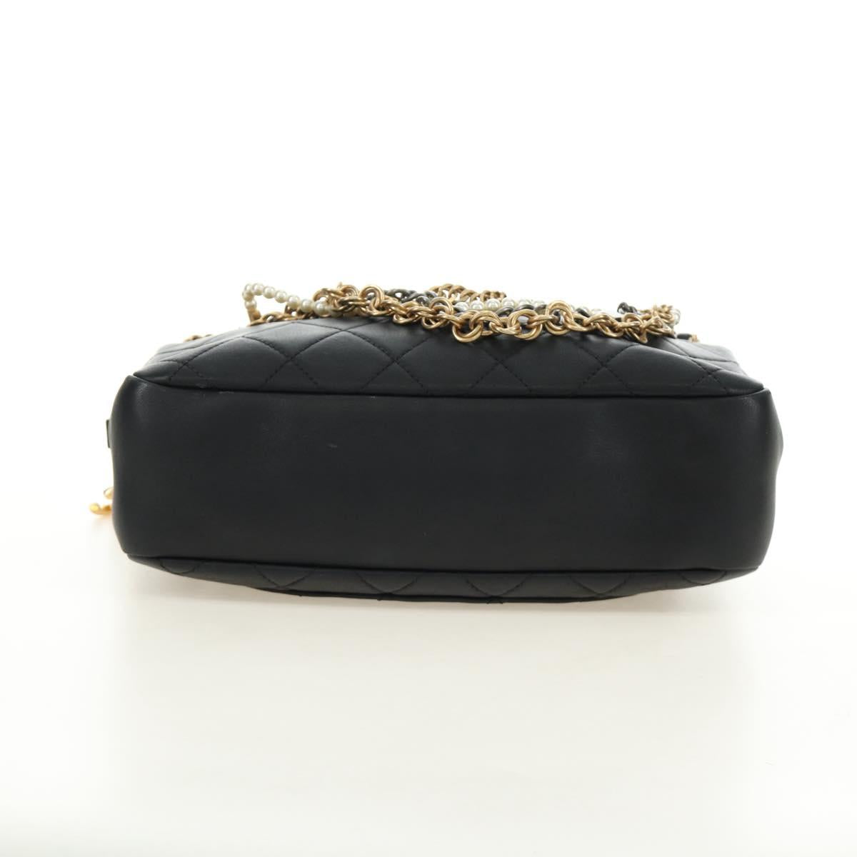 CHANEL All About Chain Matelasse Bag Lamb Skin Black Gold CC Auth 189115SM