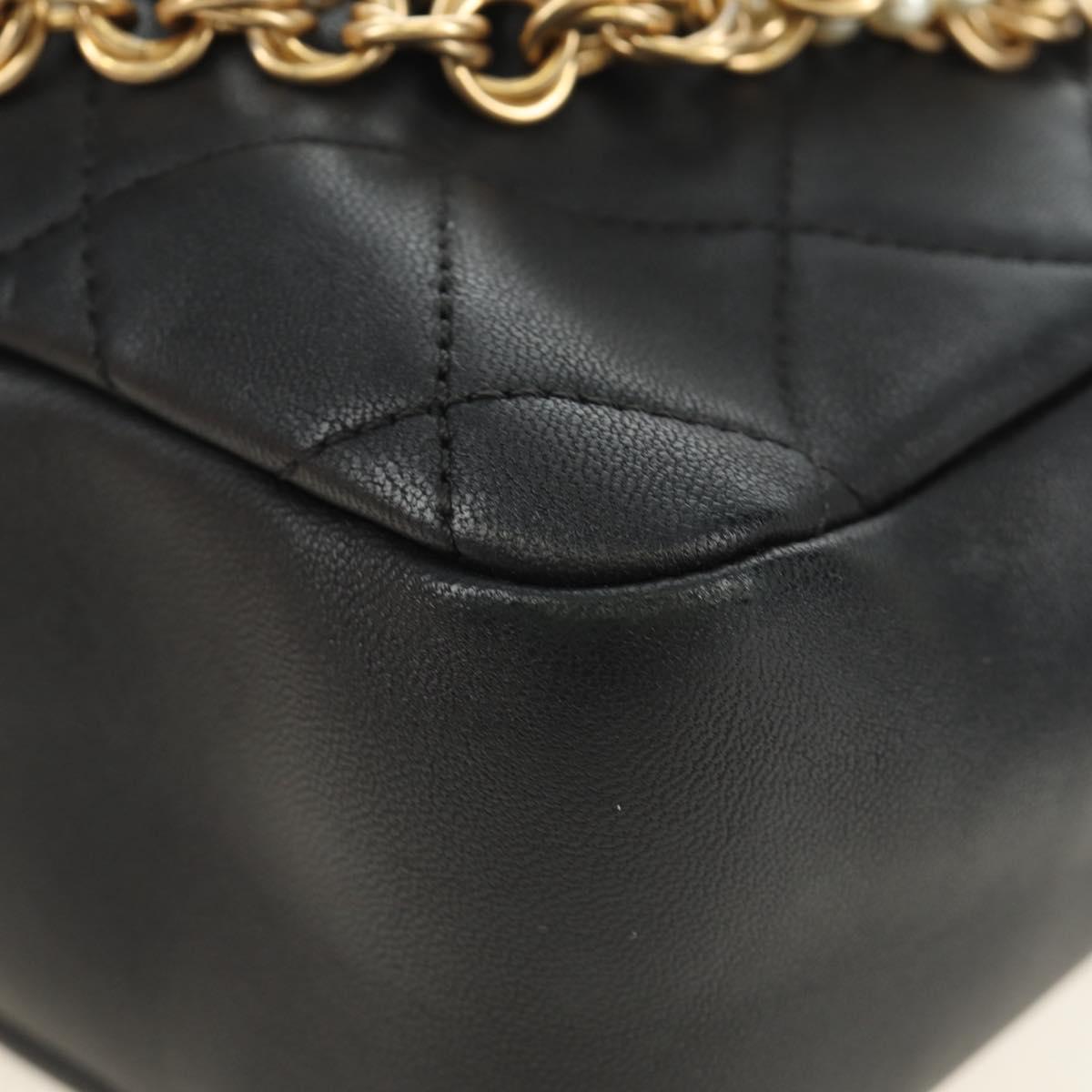 CHANEL All About Chain Matelasse Bag Lamb Skin Black Gold CC Auth 189115SM