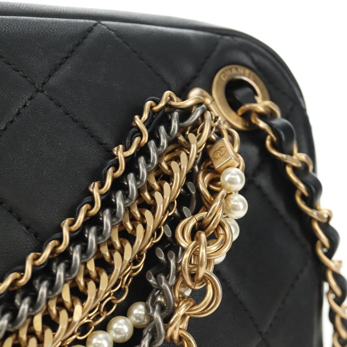 CHANEL All About Chain Matelasse Bag Lamb Skin Black Gold CC Auth 189115SM