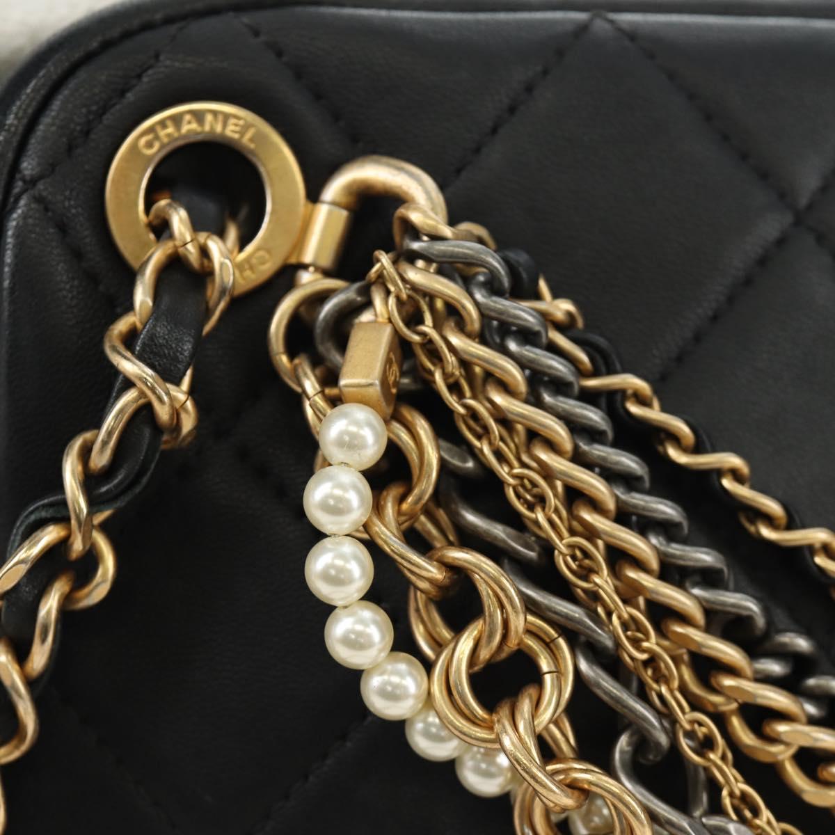 CHANEL All About Chain Matelasse Bag Lamb Skin Black Gold CC Auth 189115SM