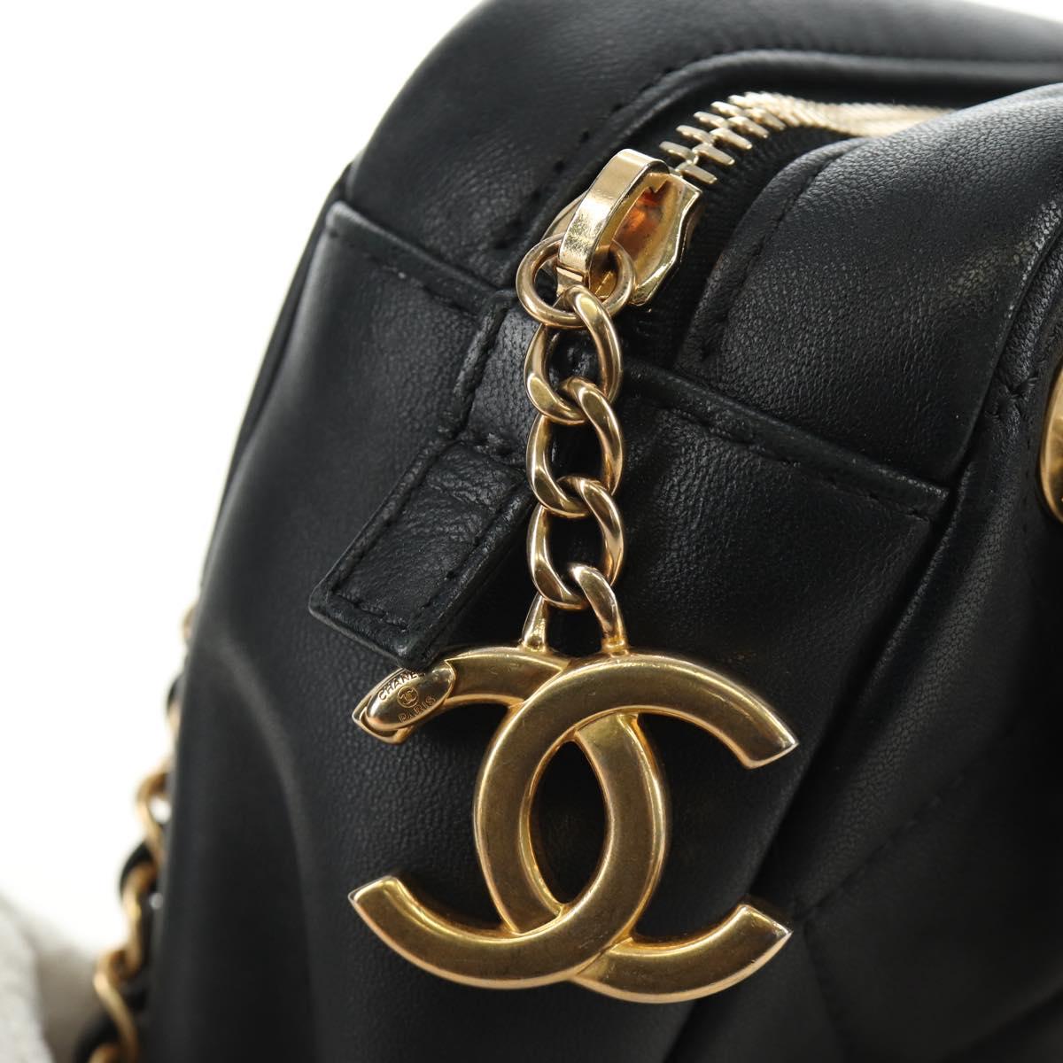 CHANEL All About Chain Matelasse Bag Lamb Skin Black Gold CC Auth 189115SM