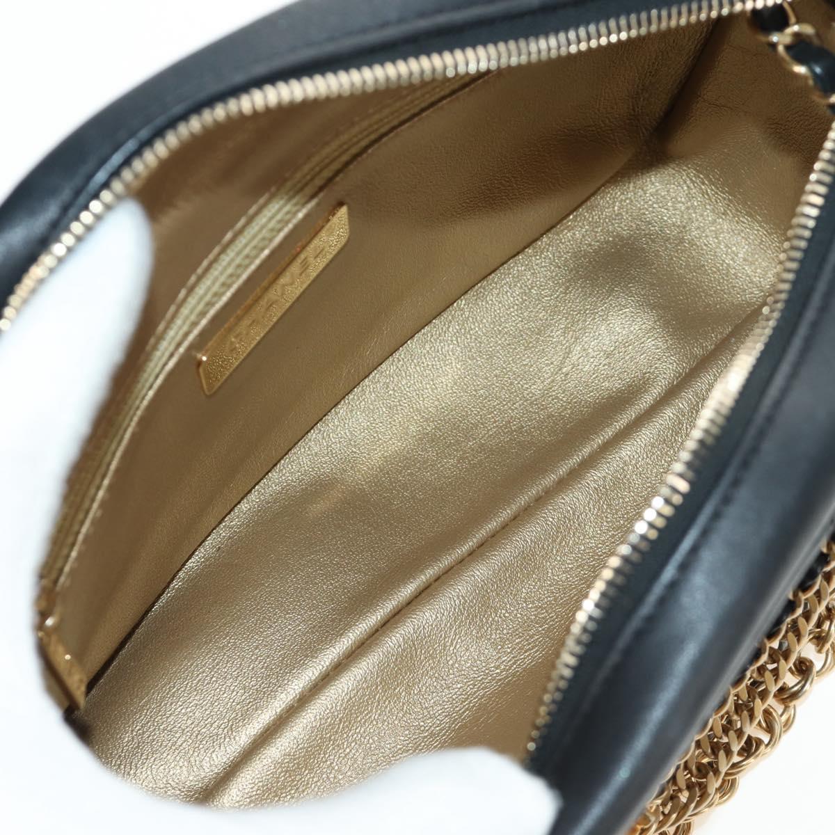 CHANEL All About Chain Matelasse Bag Lamb Skin Black Gold CC Auth 189115SM